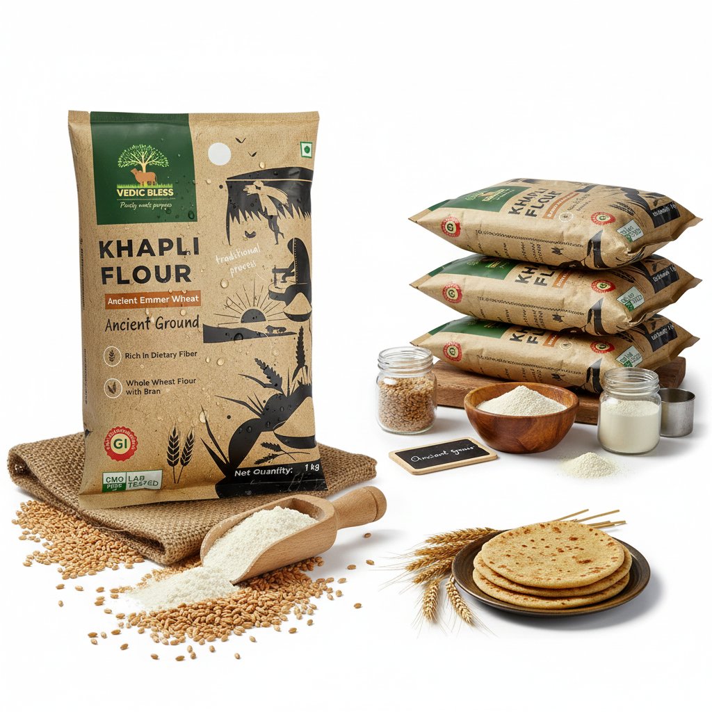 Khapli Wheat Flour | High Dietary Fiber for Easy Digestion | Stoneground Emmer Wheat Flour | Khapli Atta