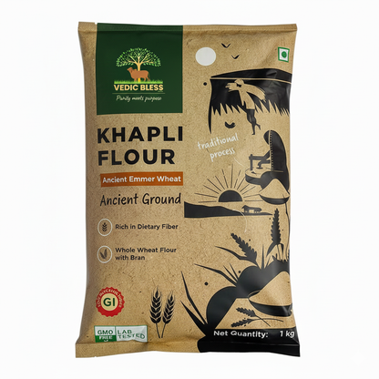 Khapli Wheat Flour | High Dietary Fiber for Easy Digestion | Stoneground Emmer Wheat Flour | Khapli Atta